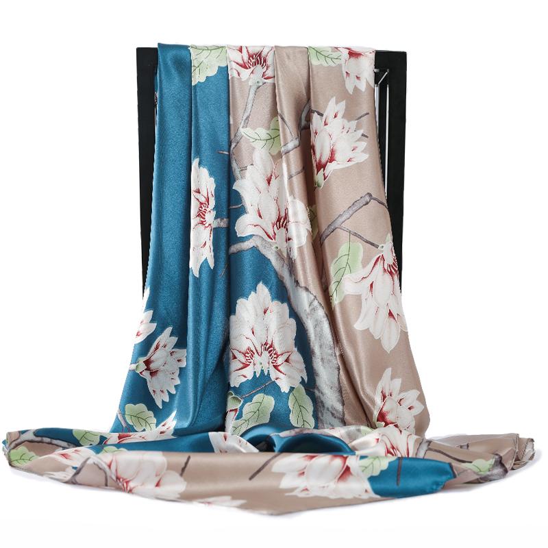 Europe And America New Silk Scarves Four Seasons Square Kerchief Fashion Print Sunscreen Bandannas Popular 90X90CM Luxury Shawls