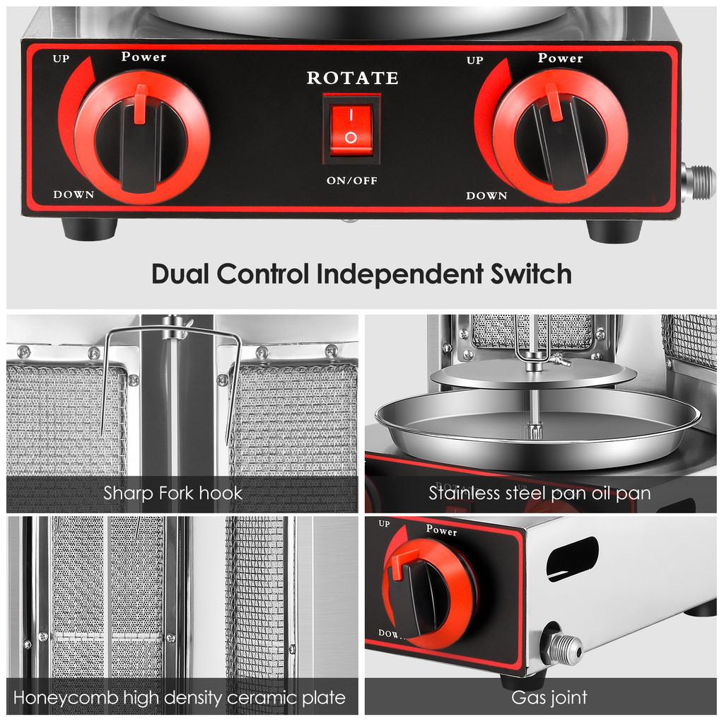 Turkish BBQ Kebab Machine 360 Degree Rotary Barbecue Roast Grill Machine Vertical Oven Gas Fuel Rotisserie Equipment