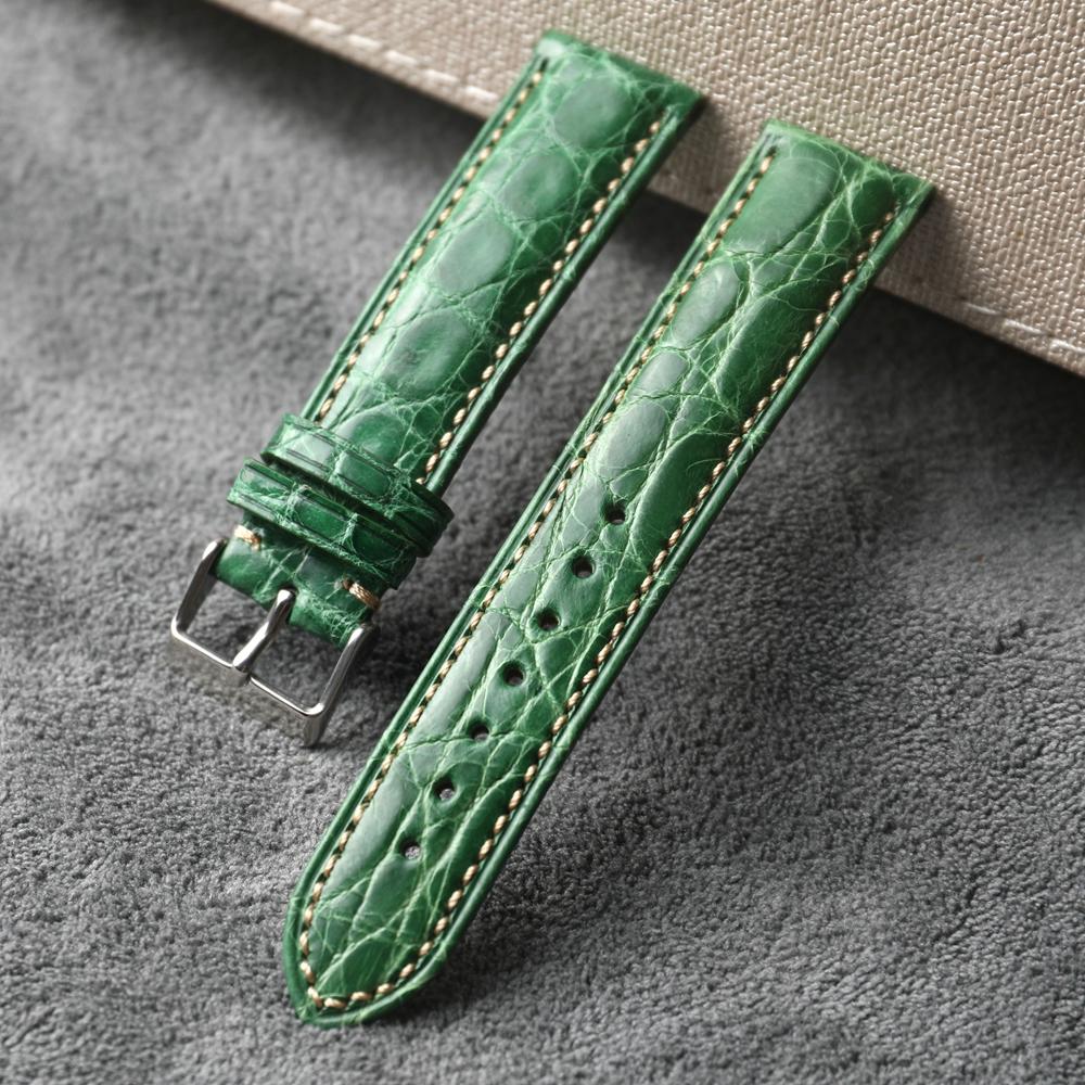 Классический ремешок для часов из кожи аллигатора ручной работы 18 20 22 мм, сине-зеленый, натуральная кожа, винтажный стиль, роскошный кожаный ремешок, винтажный стиль
