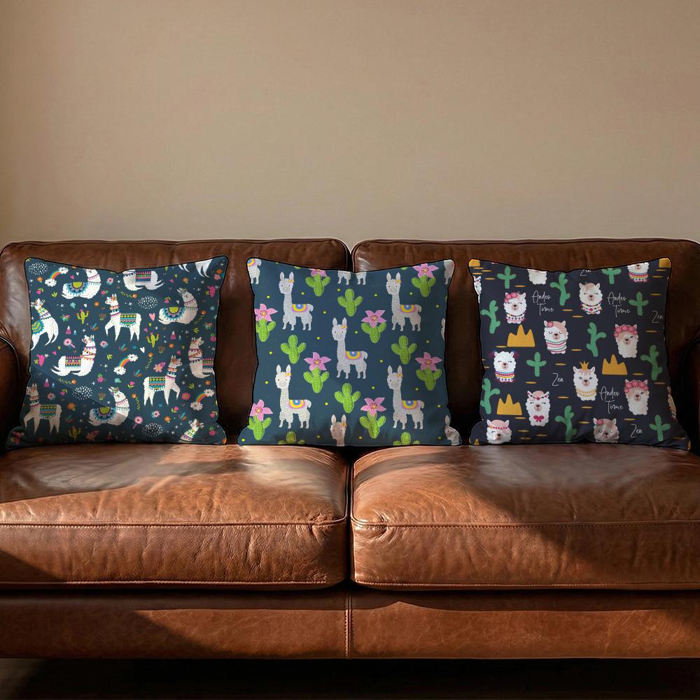 Cartoon Llama Pattern Cushion Cover Soft Reversible Durable Pillow Cover MultiScene Use for Home Car Daily Comfort