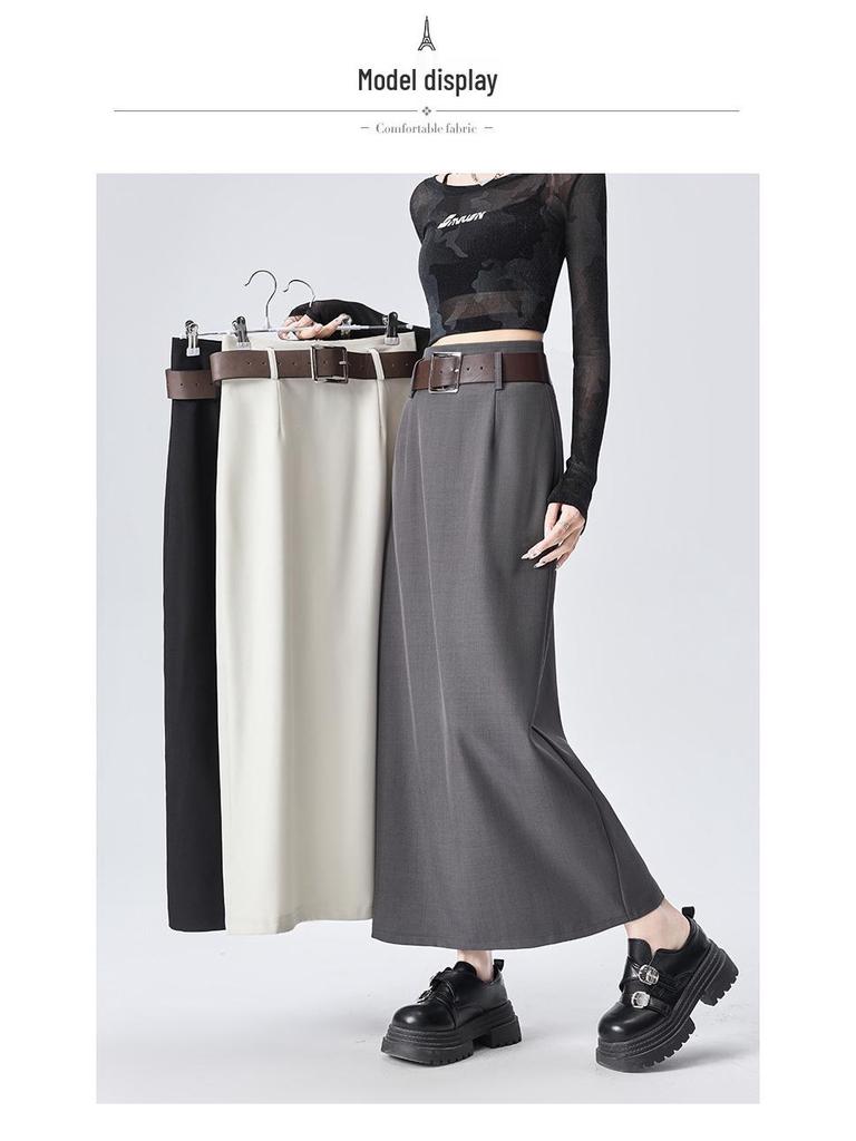 2026 Spring Women's Drapey Slimming High Waist A-Line Skirt with Belt
