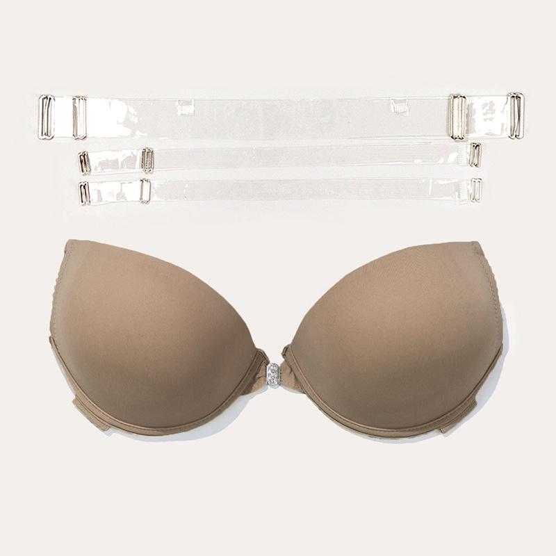 Push-Up Transparent Strap Rhinestone Backless Off-the-Shoulder Party Bandeau Bra