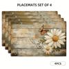 4/6pcs Butterfly Daisy and Mottled Wood Plank Spring Summer Placemats, Kitchen Rectangular Table Mats 12x18 Inches, Suitable for Family Kitchen Party