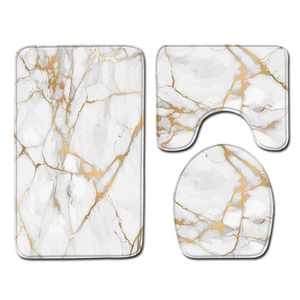 Marmorstrukturierte Toilette Dreiteilige Bodenmatte Fußmatte Badezimmerteppich