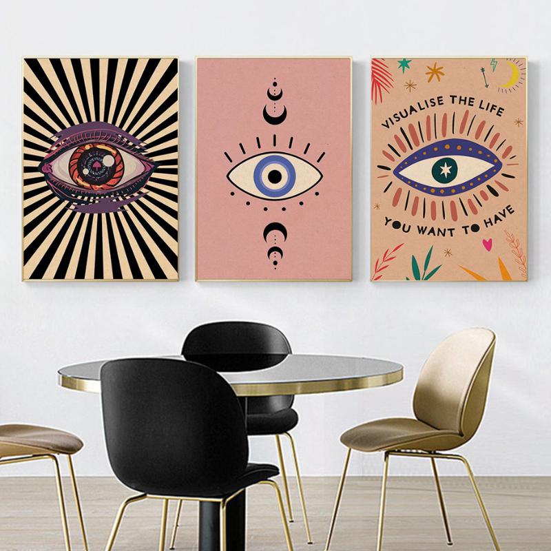 Abstract Eye Shaped Poster and Engraving Hand Moon Citation Vintage Wall Art Canvas Painting Home Room Wall Decoration Mural