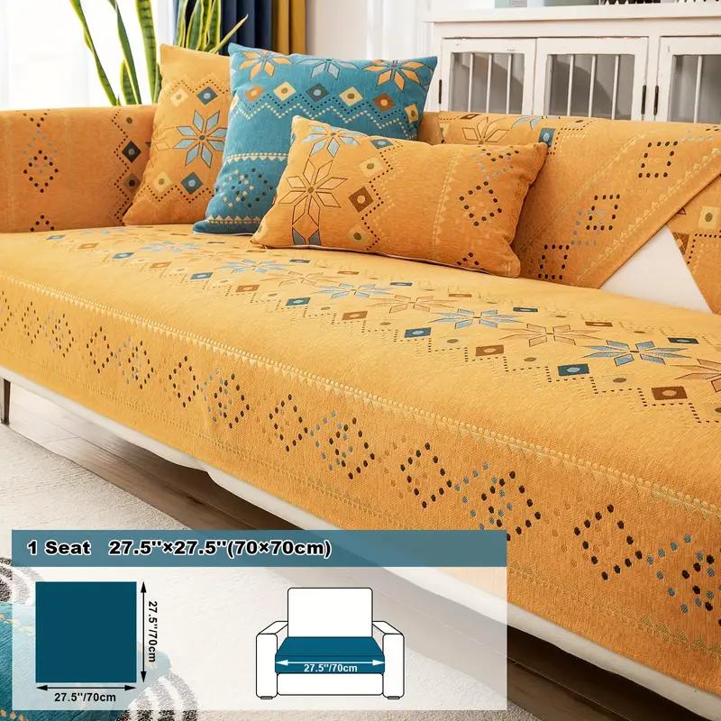 Sofa Cover Geometric Embroidery Sofa Slipcover Thick Plush Sofa Protector Cover Non Slip Couch Covers for Bedroom Office Living Room Home Decor