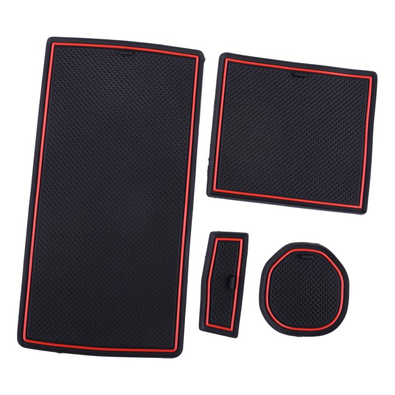 Anti-Slip Gate Slot Mat Cup Holder Pad Kit Fit For Toyota Crown  Black With Red Edge