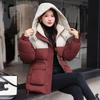 Windkontrastfarben kurze Daunenbaumwollkleidung Damen Winter Neu Taille Kapuze Locker Verdickt Mantel