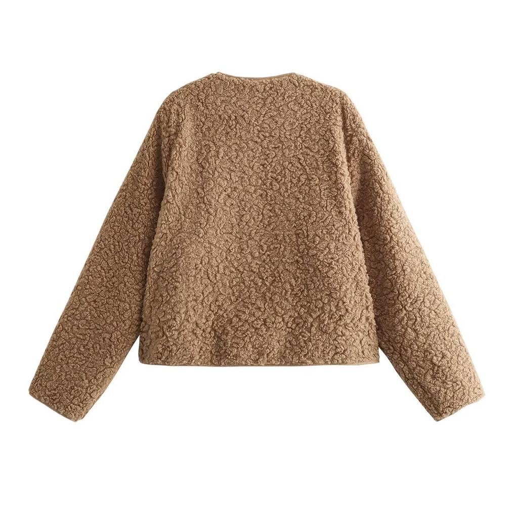 autumn new product European and American cross-border women's clothing street fashion fleece zipper jacket w050 924002