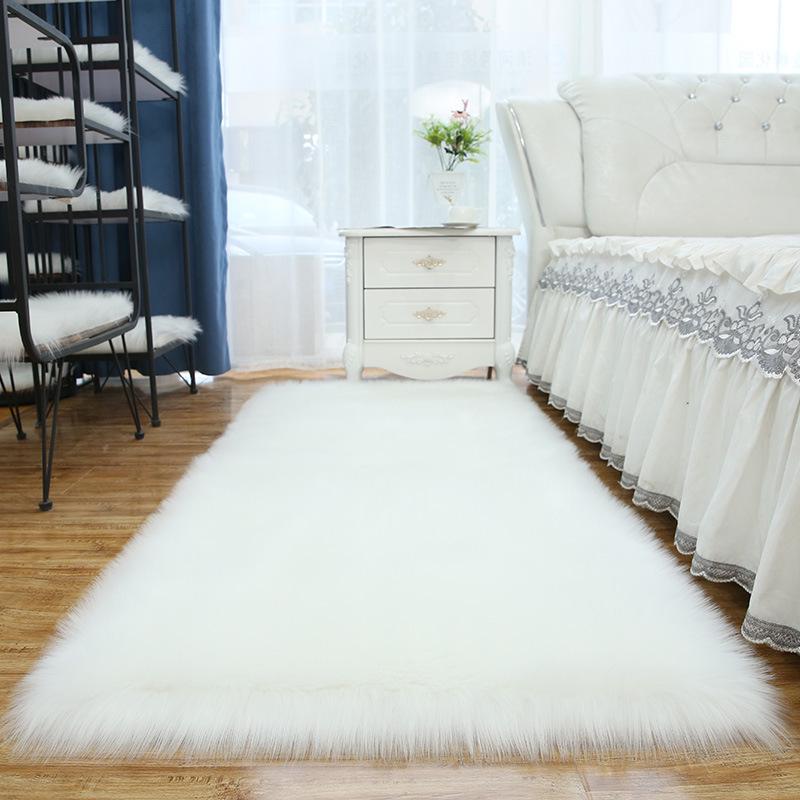 Imitation Wool Long Pile Floor Mat Carpet for Bedroom & Living Room