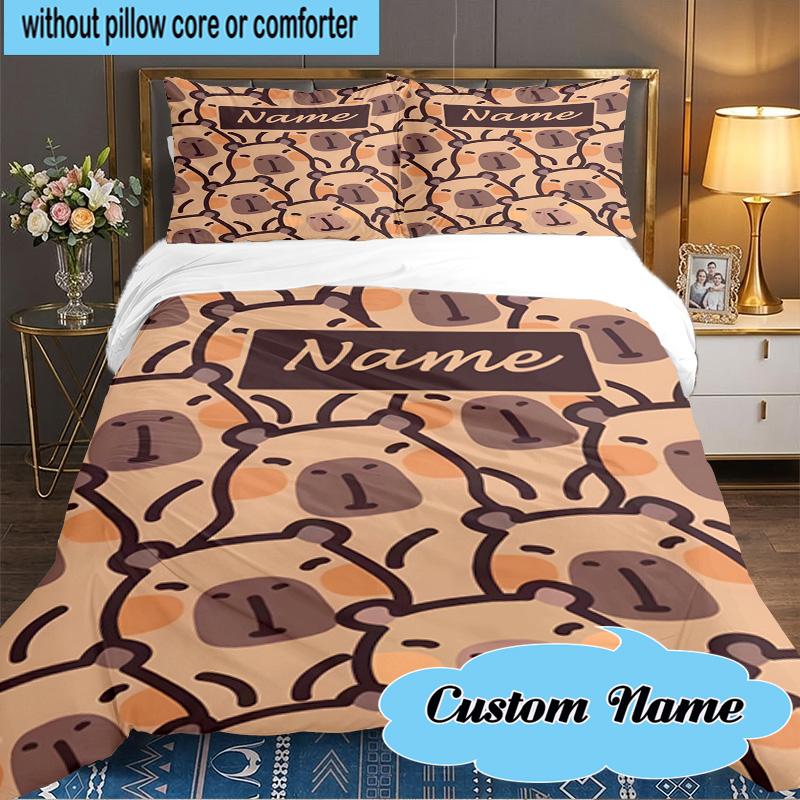 Custom Name 3PCS Kapibala Bedding Set Including 1pc Duvet Cover And 2pcs Pillowcases for Bedroom, Dormitory Gift Home Decor