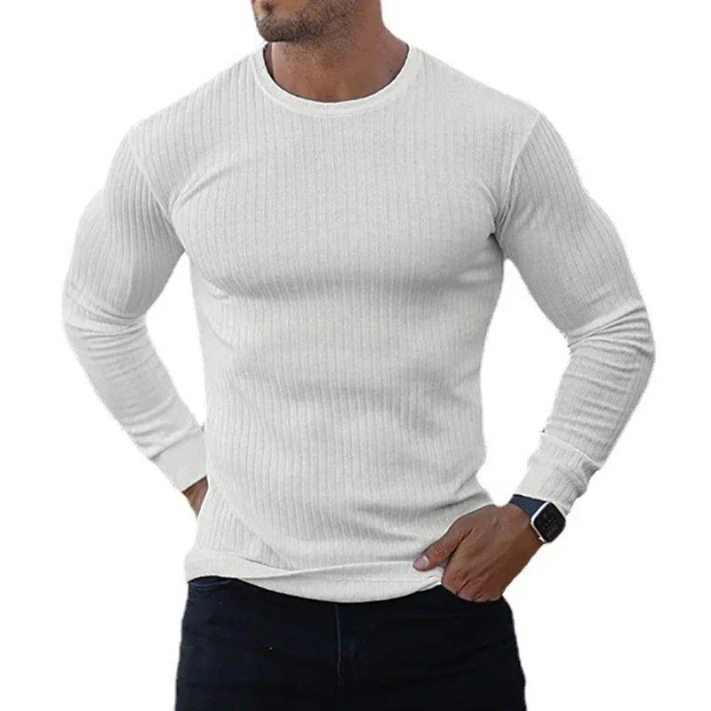 

Muscleguys Mens Running T-shirts Autumn Classic Ribbed Knit Jumper Slim Fit Round Neck Long Sleeved Casual Sports Gym Fitness T Shirt XXL белый