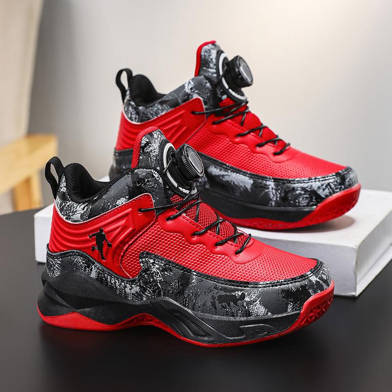 Boys' Sports Shoes 2025 New Autumn Children's Basketball Shoes Leather Upper Middle and Older Boys' Running Shoes