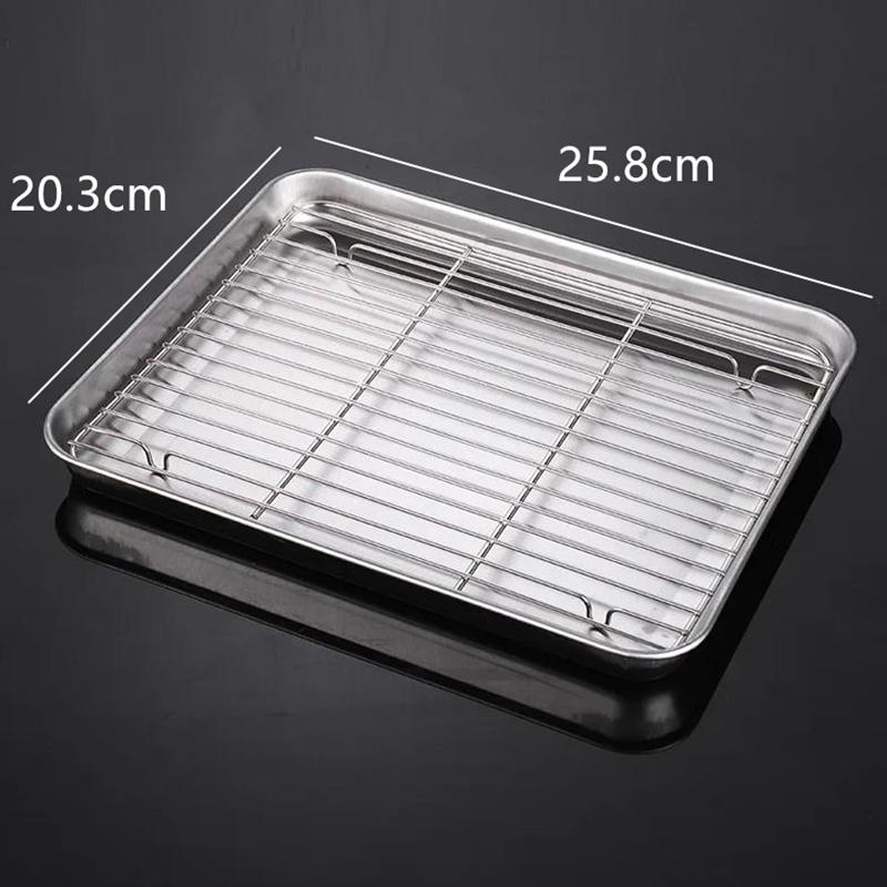 Rectangular Baking Tray with Wire Rack Oil Filter, Stainless Steel Nonstick Cake Baking Grid, Cooling Rack, Kitchen Bakeware