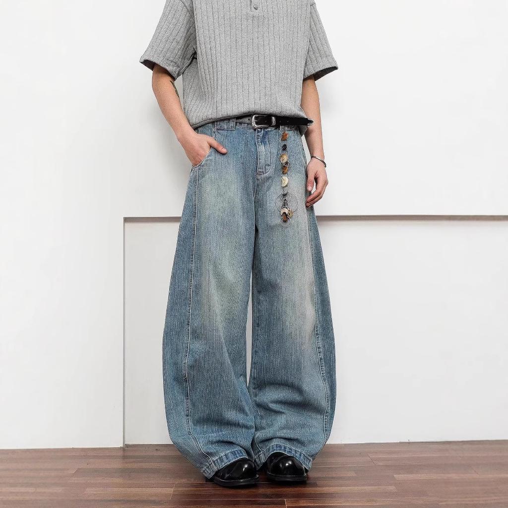 American Retro Wide-leg Denim Female Ruffian Handsome Washed Scimitar Casual Pants High Waist Loose and Thin Versatile Straight Pants