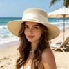 Women Sun Hat Breathable Wide Brim Flat Top French Style Straw Woven Hat with Ribbon Faux Pearls Decoration Summer Outdoor Hat