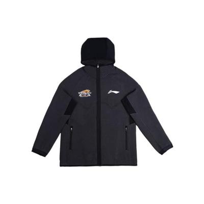 Li Ning CBA Series Liaoning Team Outdoor Casual Sports Zip-Up Hooded Long Sleeve Jacket Men Jacket Black AWDTD47-1