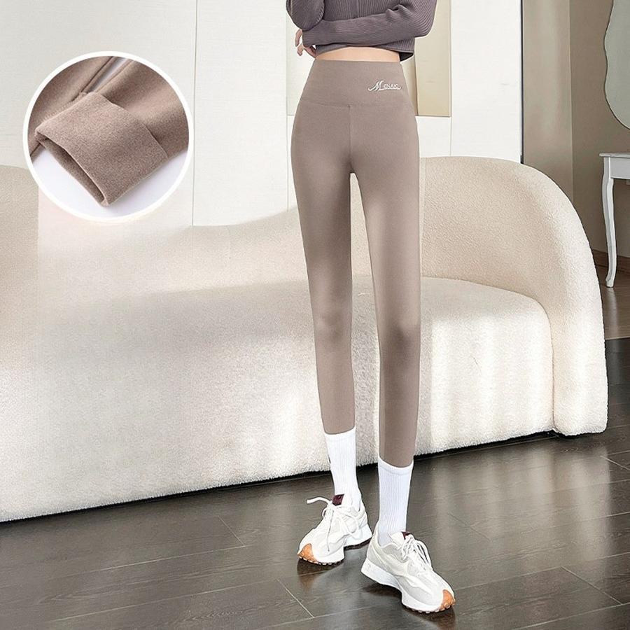 Leggings Double Brushed Thermal Underwear Comfortable Warm Cotton Pants Women Outdoor Wear High Waist Ankle Length Fleece Lined Trousers