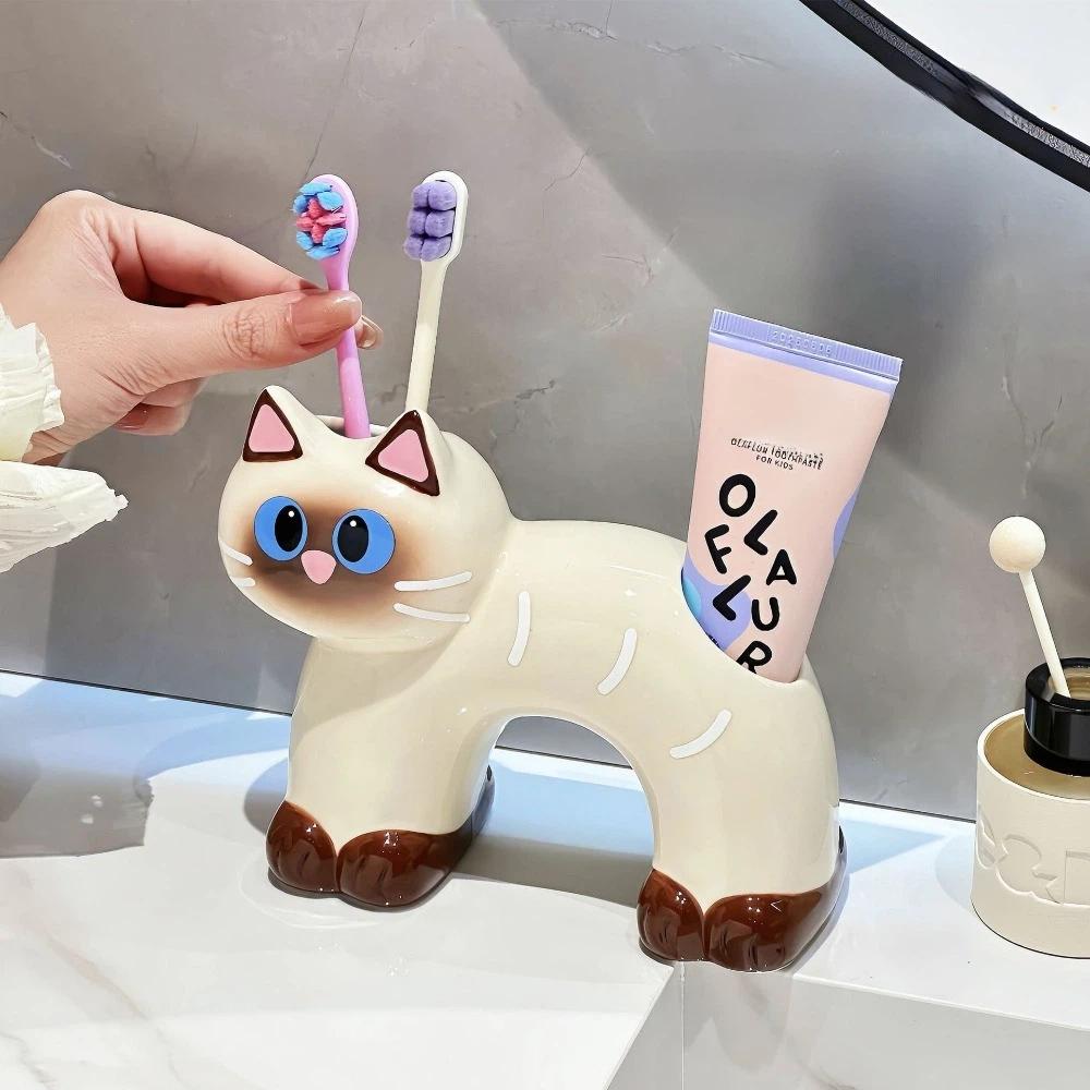 Multifunctional Cat Toothbrush Holder Countertop Design Bathroom Counter Organizer for Pet Lovers
