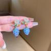 Silver Needle Butterfly Heart Earrings with Blue Gradient Drip - Elegant Autumn/Winter Studs