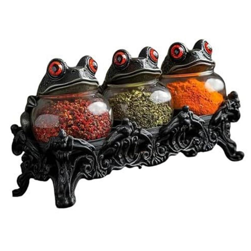 Resin Frogs Spices Jar Capricious Kitchen Decors Solid Storage Container For Herb Spices And Seasonings Cooks's Helper