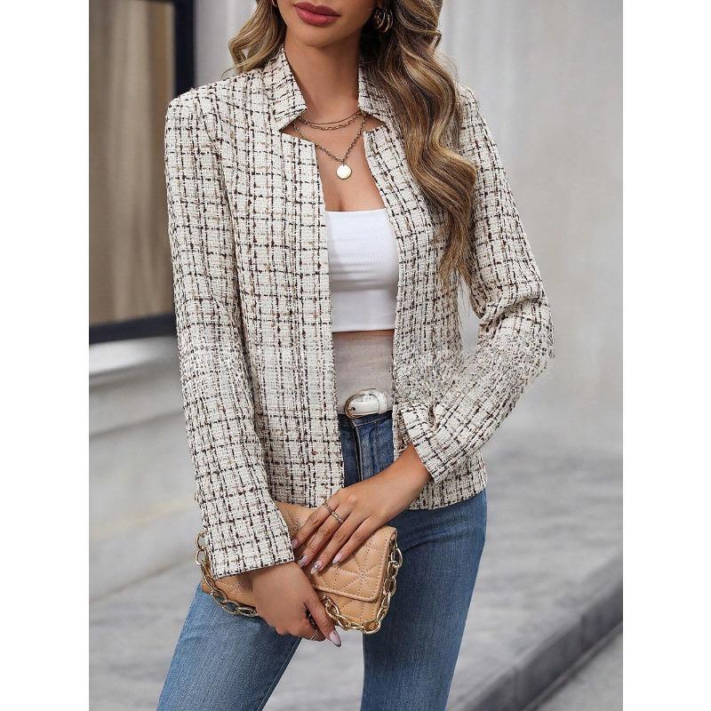 

YYFS Женская мода Повседневный клетчатый принт Осень Зима Длинные рукава Куртки и пальто M