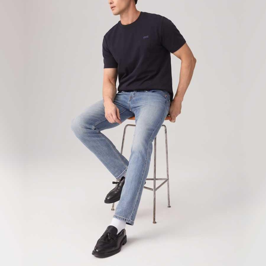 Levis SS25 Logo Embroidered Crew Neck Ribbed Hem Casual Split Hem Short Sleeve T-Shirt Men T-Shirts Dark-Blue 003YV-0001