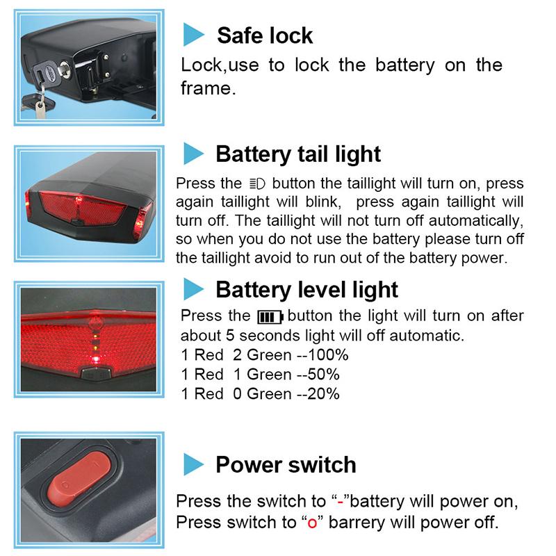 STOCK UE 36V 13AH Batteria per Bici Consegna Batteria per Biciclette con Portapacchi Posteriore