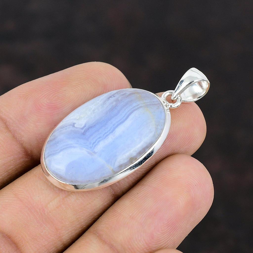 Blue Lace Agate Pendant Natural Gemstone Pendant 925 Sterling Silver Pendant Best Design Pendant Handmade Jewelry Agate Jewelry For Mother