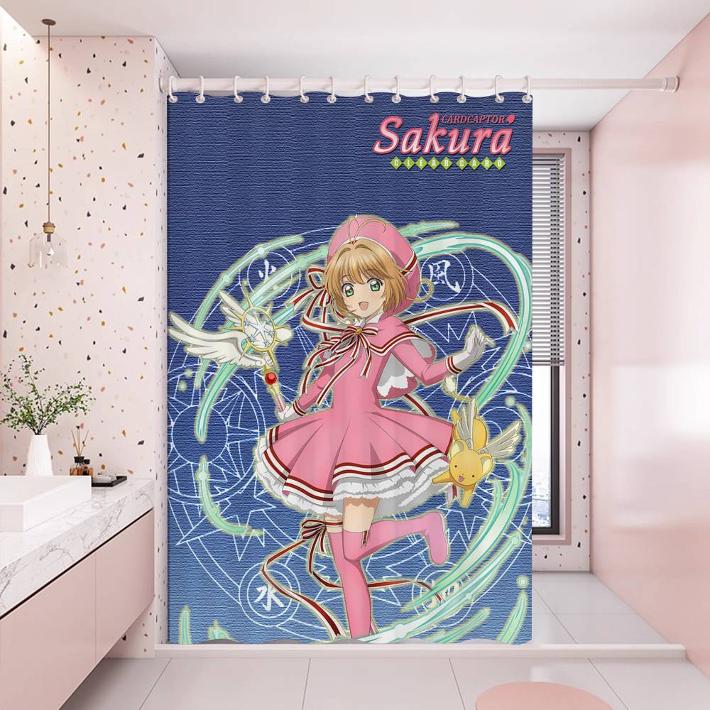 Anime Cardcaptor Sakura Duschdraperi Sommar Strand Badrum Dekorativt Duschdraperi, Vattentätt