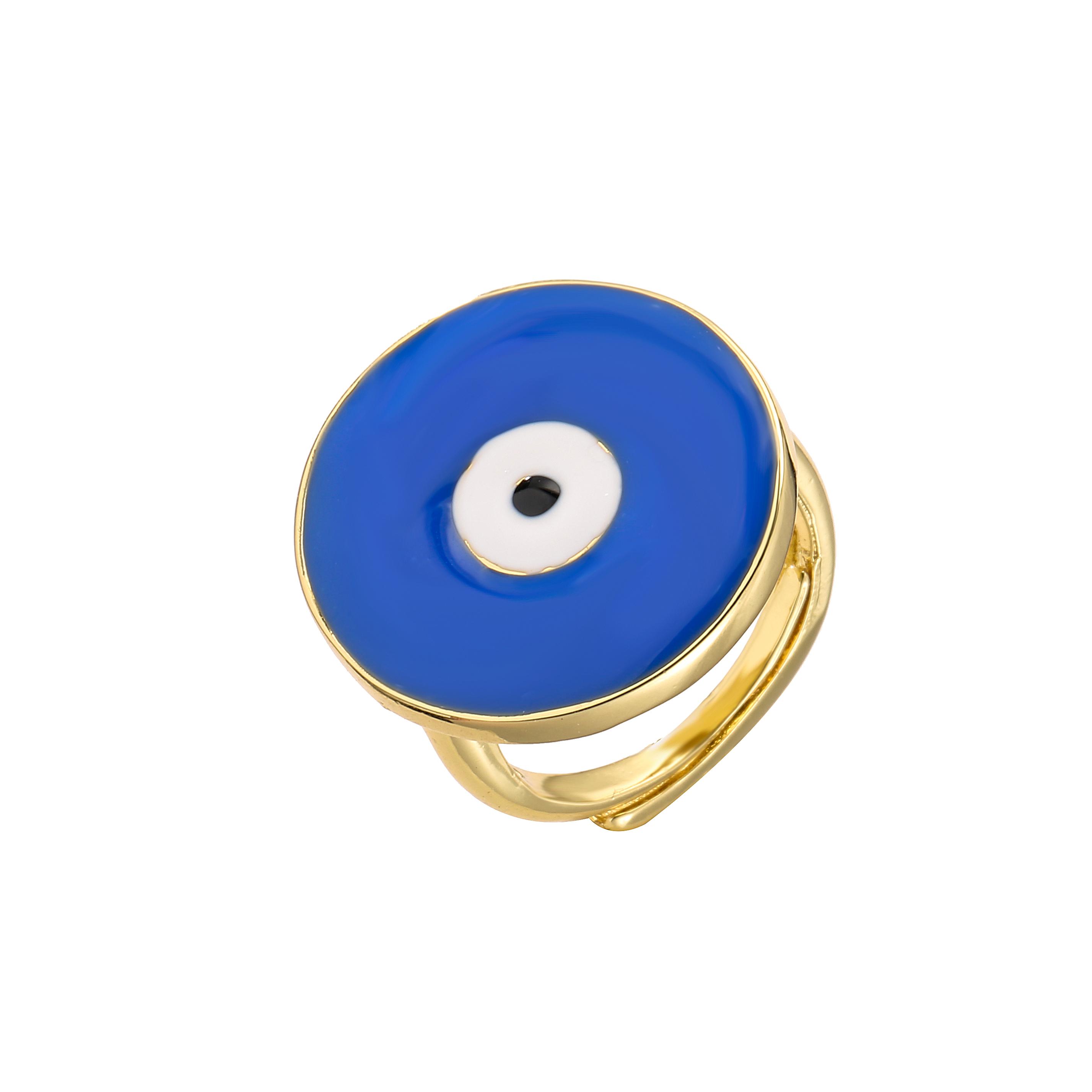 

HECHENG,Trendy Blue Turkish Evil Eye Rings Copper Gold Color Finger Rings Adjustable for Women Gold Color Plated Fashion Zircon resizable королівський синій колір