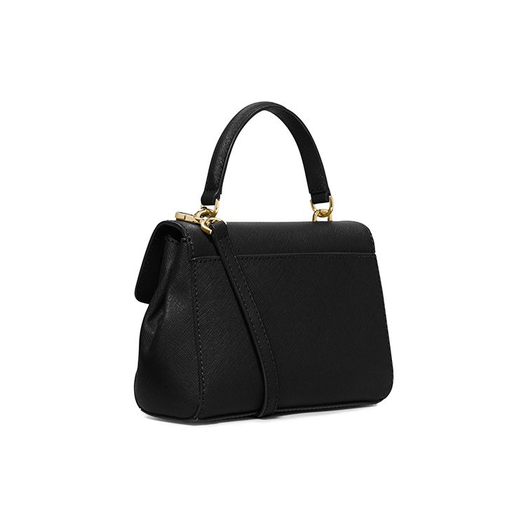 Michael Kors Mk Ava Vintage Zlaté Logo Detailní Bohatá Hovězí Kůže Ramenní Crossbody Tote Taška Dámské Kabelky Černá 32F5GAVC1L-001