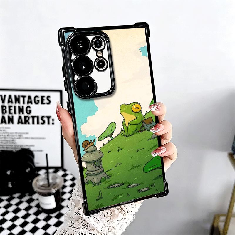 Cute Cartoon Frog Plating Phone Case For Samsung Galaxy S24 S25 FE S26 Edge S23 Ultra S22 S21 Plus S20 Anti-Fall Airabag Cover