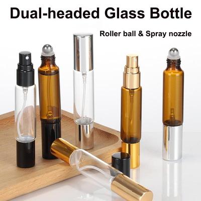 10 ml Doppelkopf-Parfümglasflasche Roll-On und Sprühnebel Aluminiumdüse Glasflaschen Nachfüllbarer Leerer Duftzerstäuber