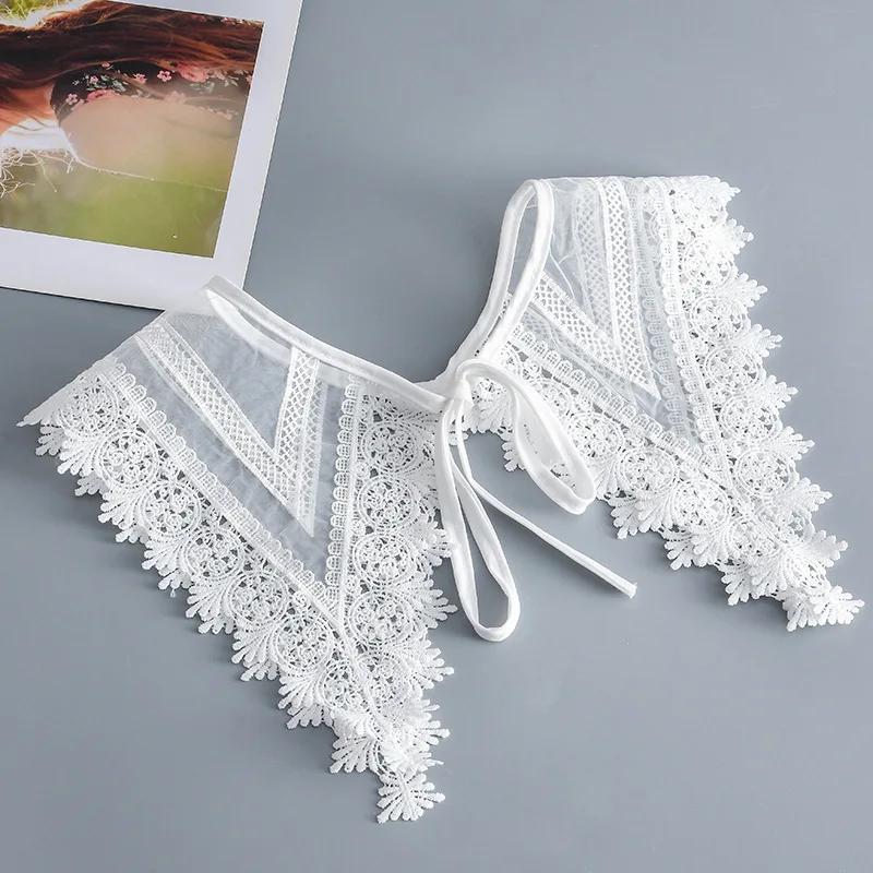 

Кружевные ажурные накладные воротники для женщин, с цветочной вышивкой, съемный воротник, женский съемный хлопково-полиэстеровый накладной воротник