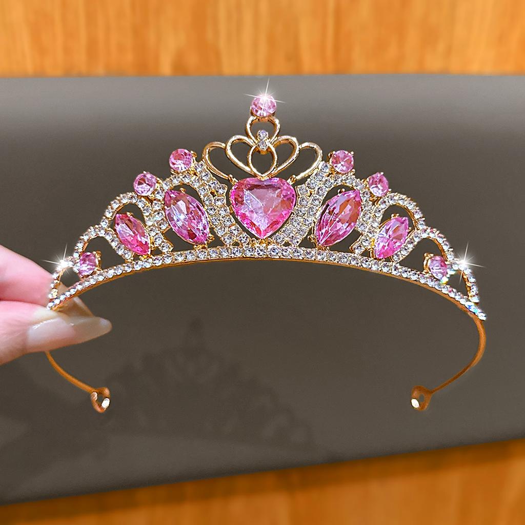1 Pink Heart-shaped Crown High-end and Atmospheric Birthday Crown Headband Versatile Hair Accessory Suitable for Daily Use