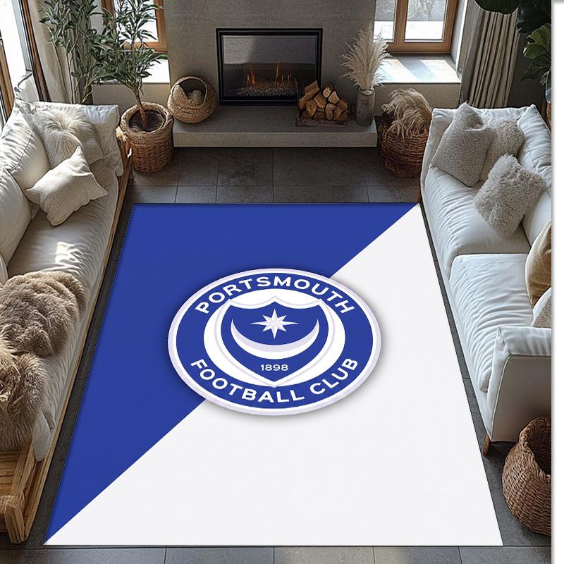 Tappeto Morbido Area Rug con Motivo Calcio Portsmouth FC Antiscivolo Tappeto per Pavimento Interno Tappetino Decorazione Sportiva per Camera da Letto