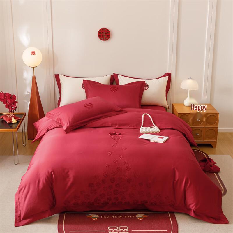 COMOLIVING Wedding Red 4-Piece Bedding Set