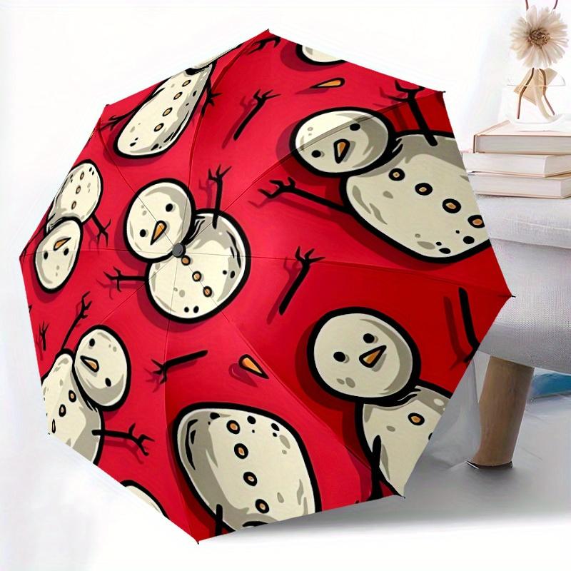 1 Stück Schneemann-Muster Automatischer Faltregenschirm - Tragbares faltbares Design mit 8 Speichen, Langlebiger Kunststoff- und Eisenrahmen, Lässiges Outdoor-Accessoire