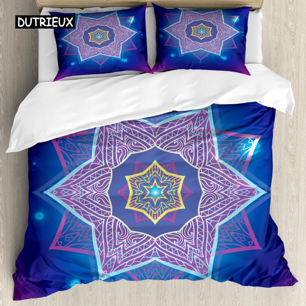 

Комплект постельного белья Mandala в стиле бохо, этнический, красочный, весенний, садовый, разноцветный, полиэстер, двуспальный, размера «king-size» EU single(135x200cm)