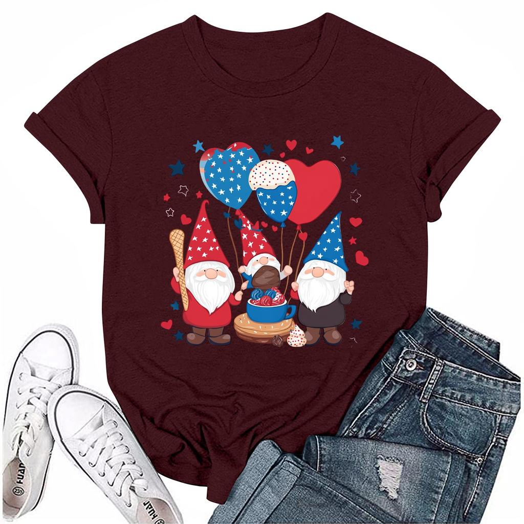 Dámské ležérní tričko s krátkým rukávem a potiskem ke Dni nezávislosti s kulatým výstřihem