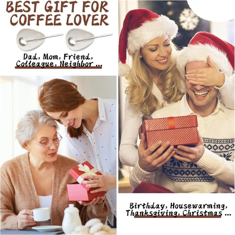 Pack of 4/8 Ceramic Coffee Bean Showcasing and Weighing Dishes and Coffee Bean Exhibition Plate Spoon Set for