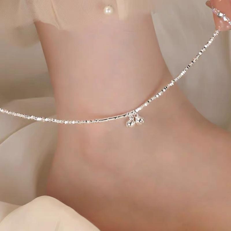 Summer Women's Trendy Light Luxury Minimalist Advanced Beaded Ankle Bracelet with Bells Foot Jewelry Anklet
