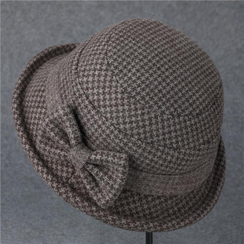 Warm Winter Cozy Cotton Fisherman Cap, Vintage Retro Style Women's Knitted Hat with Bow, Mom Hat, Beanie - Holiday Gift