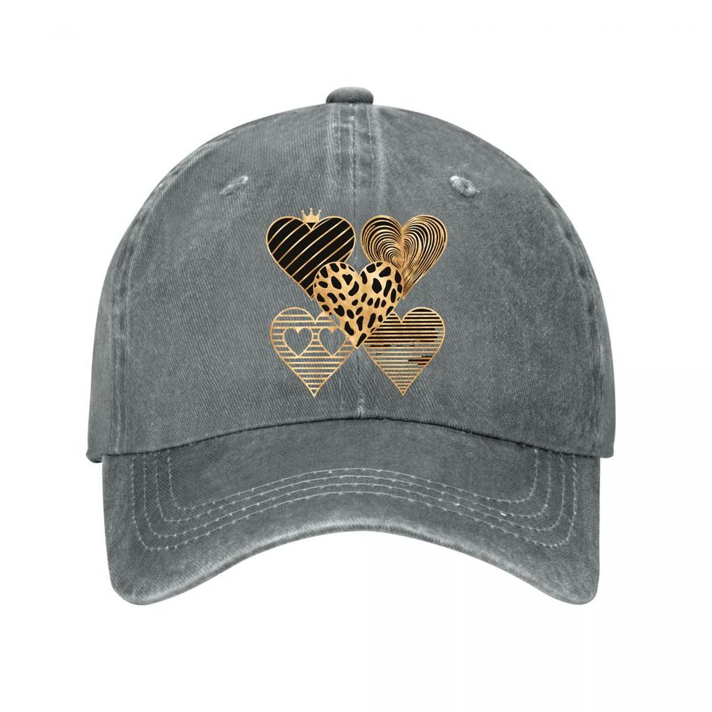 Gold Leopard Striped Heart Wall Decor Washed Baseball Cap Outdoor For Womens Unisex FeUnisex