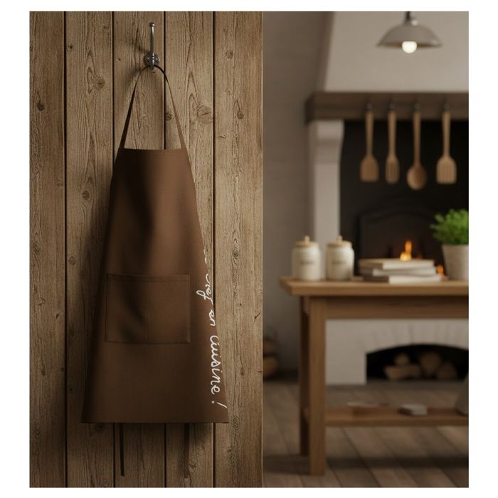 Tablier avec poche brode Cuistot 60 x 84 cm choco