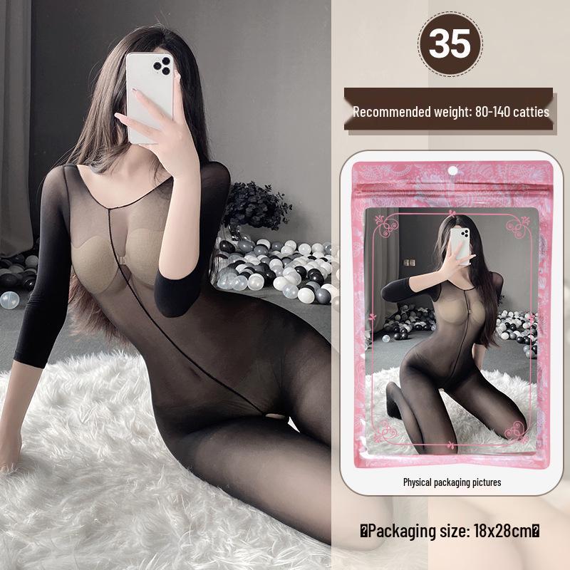 Linlinting Plus Size Sexy See-through Cutout Bodysuit with Open Crotch Stockings Set