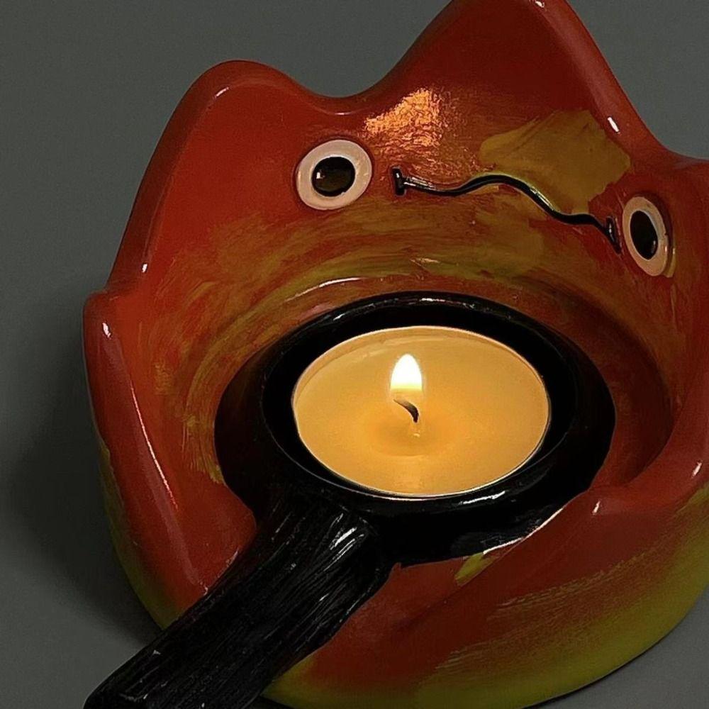 Calcifer Candlestick Flame Resin Craft Desktop Aromatherapy Candlestick Base Livingroom Decoration Home Ornament