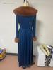 2026 European & American Women's Thick Velvet Long Sleeve Fur Collar Dress