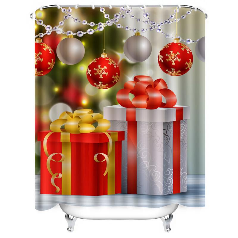 Tu Shower Curtain Christmas Santa Claus Reindeer Snowflakes Holiday Festive Bathroom Decor Waterproof Modern Farmhouse Style Gif